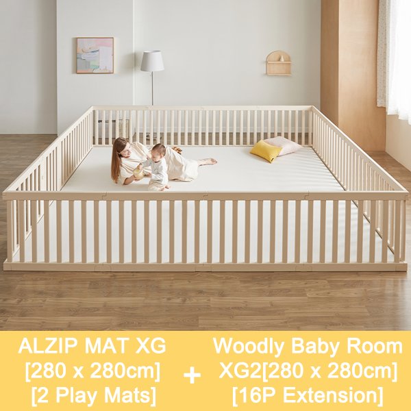 ALZIP MAT SILION ECO XG[280cmx280cm][2 Mats] + Woodly Baby Room EXTENSION 16P XG2[280cmx280cm] SET - Babyhouse Australia