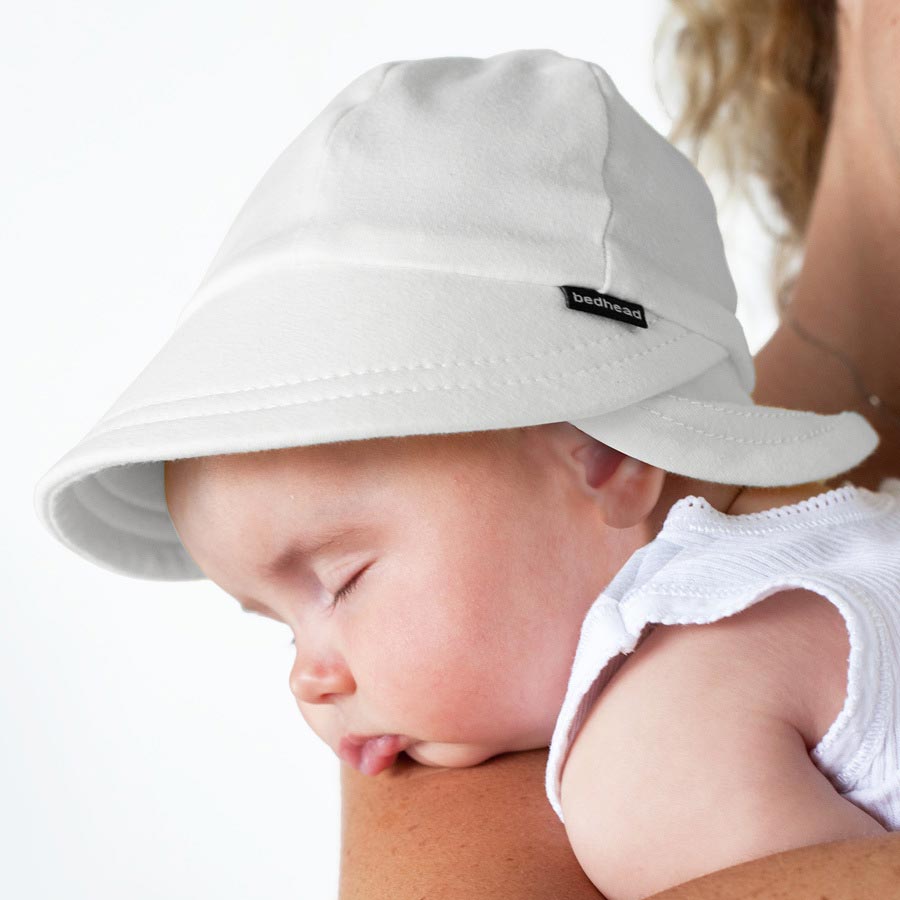 Bedhead New Born Legionnaire Flap Hat - White - Babyhouse Australia