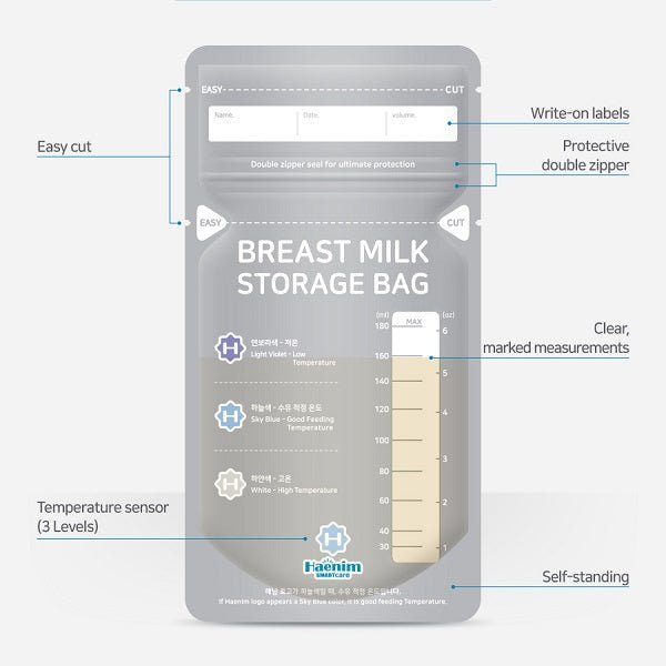 HAENIM Breast Milk Storage Bags [30pcs/180ml] - Babyhouse Australia